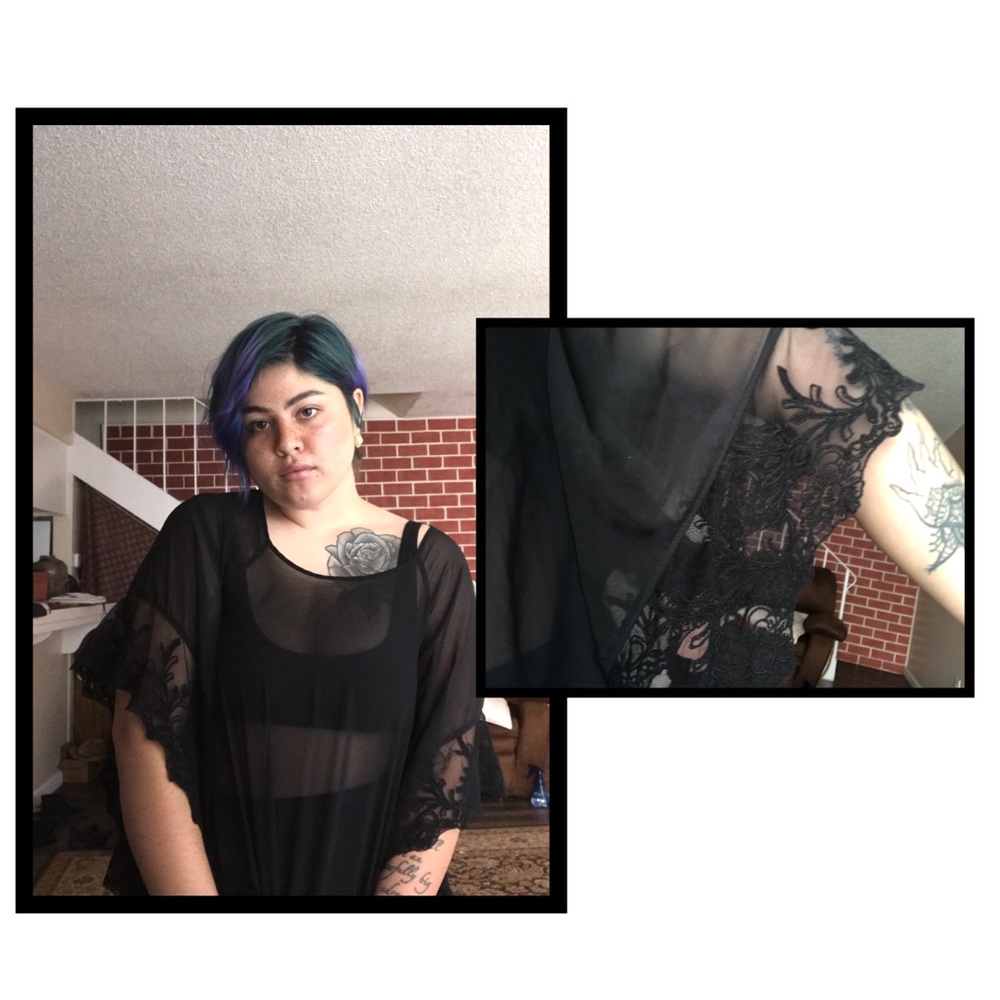 Black Mesh Top w/ Lace Sleeves